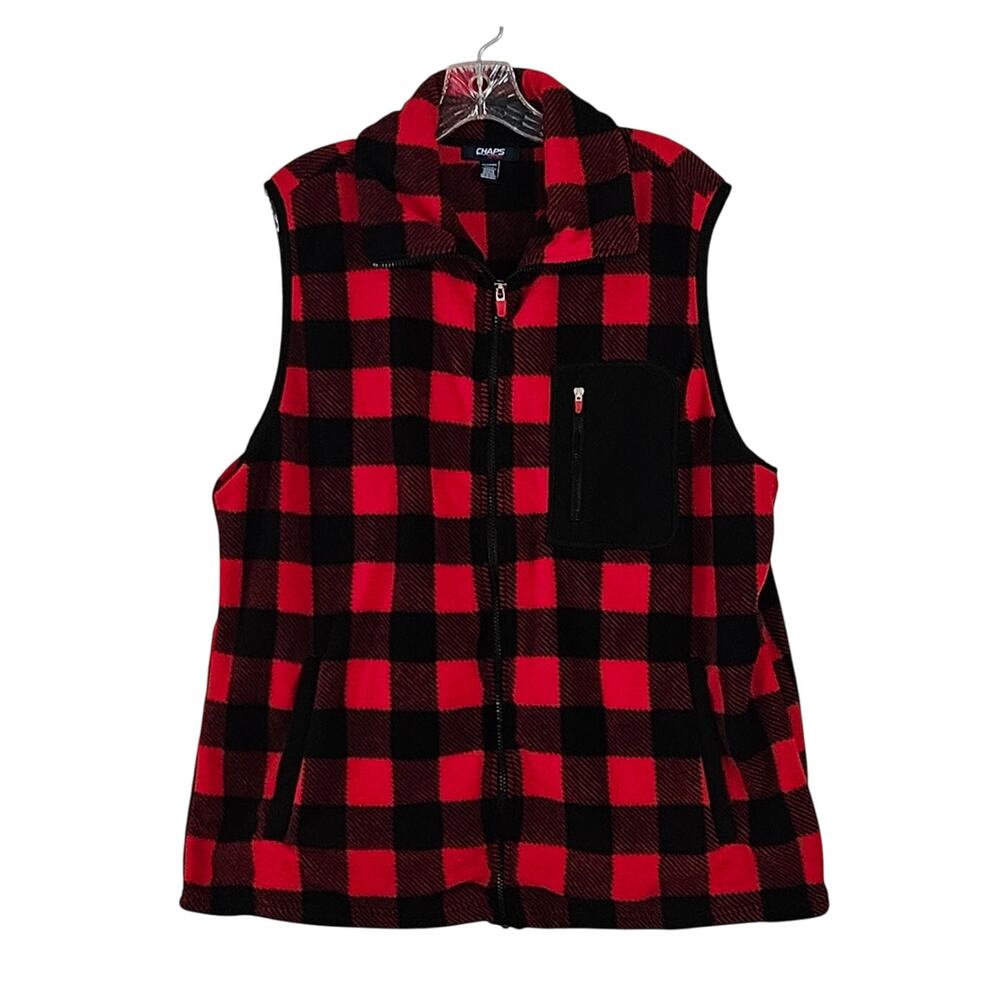 CHAPS Sport Zip Up Buffalo Check Fleece Vest Sz 2X EUC